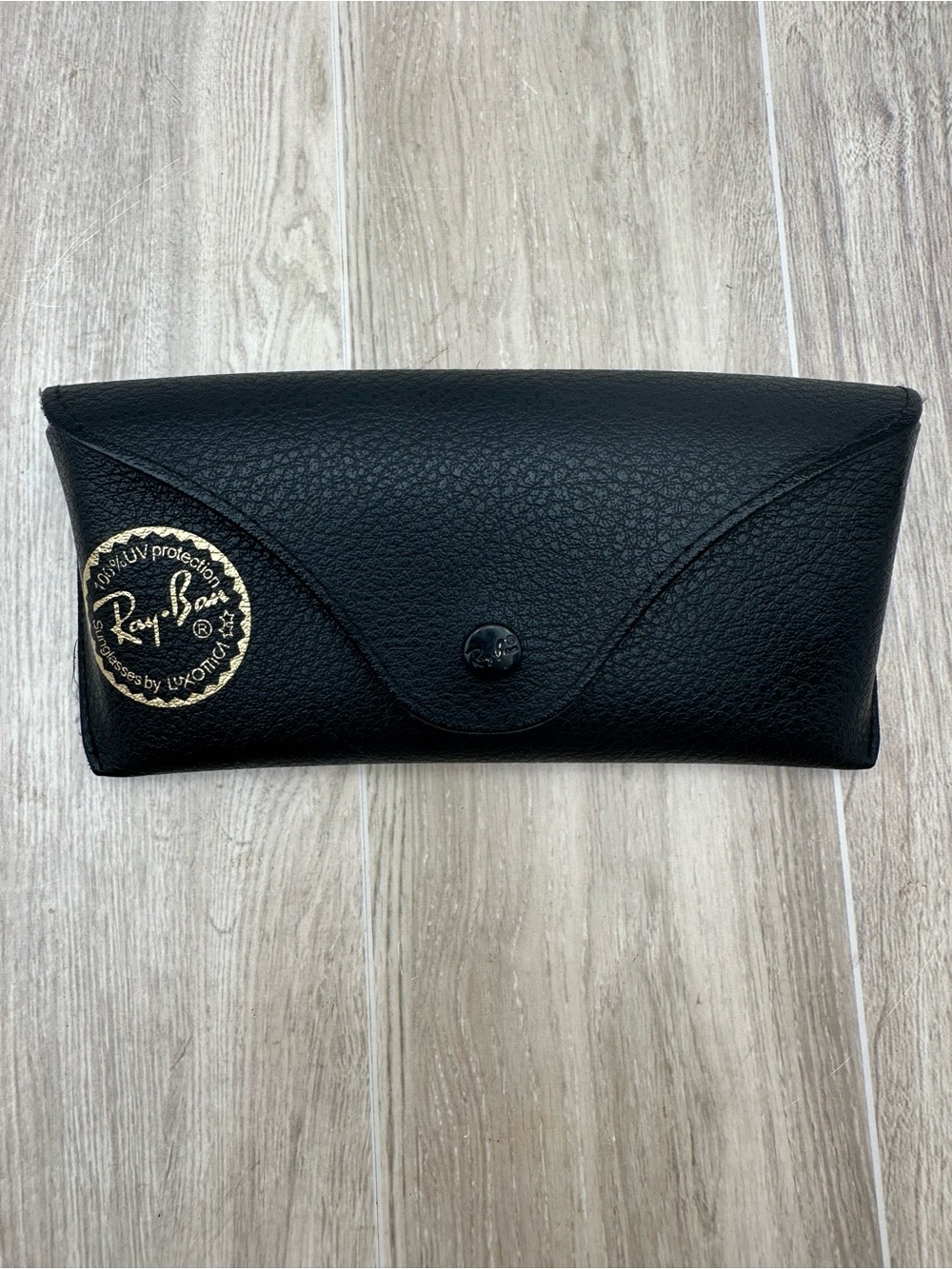 Ray Ban Authentic Black Leather Semi Hard Close Snap Sunglasses Case w/ Cloth